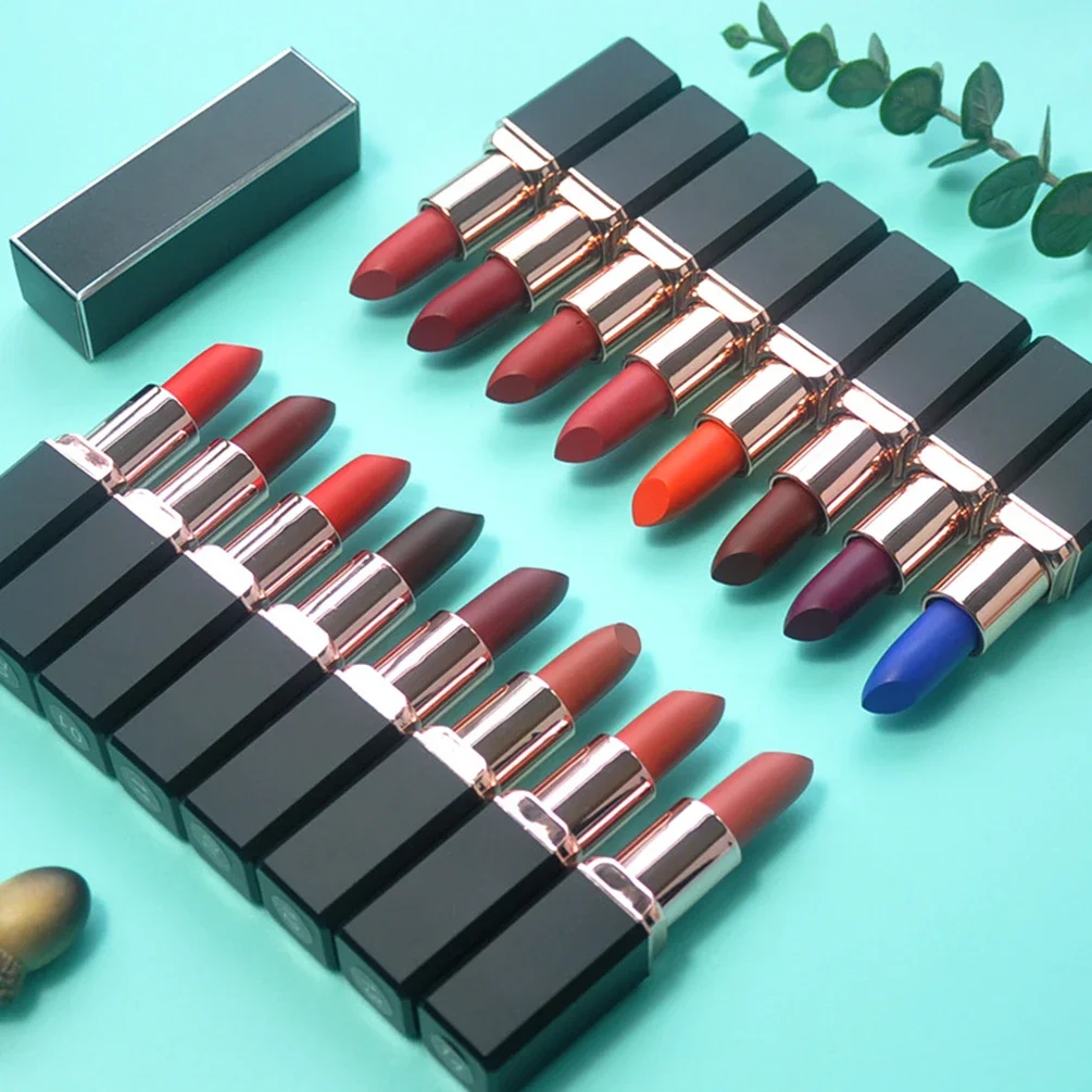 

16-color Matte Private Label Solid Lipstick Custom Bulk 3.5g Black Square Tube Flog Pigment Waterproof Lips Makeup Non-stick