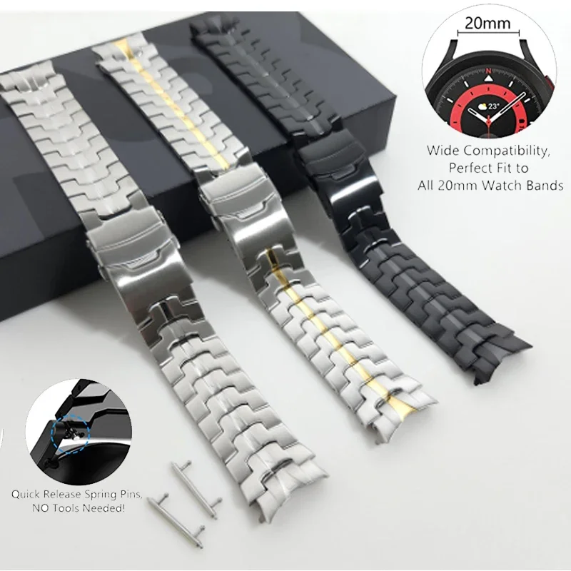 No Gap Stainless Steel Strap for Galaxy Watch6 5 Pro Replacement Bracelet for Galaxy 4 42mm/46mm Active2 40mm 44mm Wristband