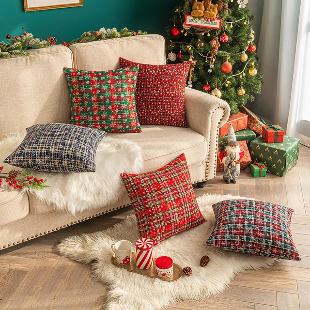 Green Christmas Pillow Covers  Christmas Plaid Pillow Covers - Christmas  Decorative - Aliexpress