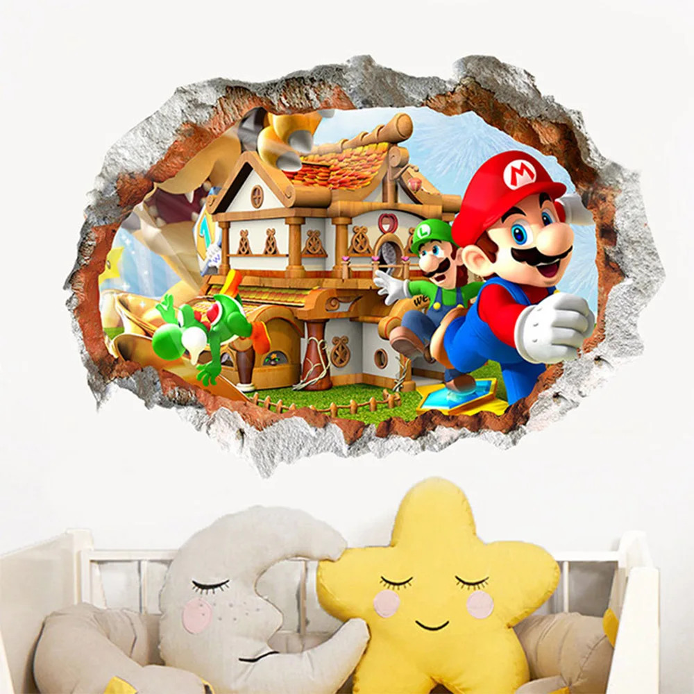 

3d super wall sticker for baby room decoration cartoon animal fake window wall decal for kids mural wallpaper