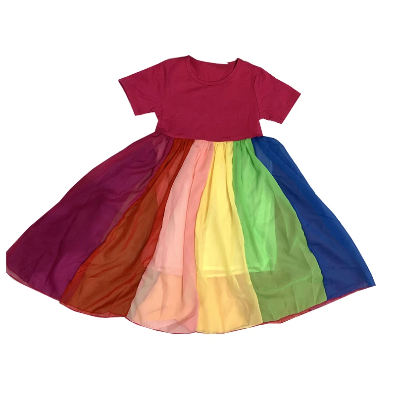 

Wholesale kids clothing short sleeves rainbow dress boutique girls tulle twirl dresses