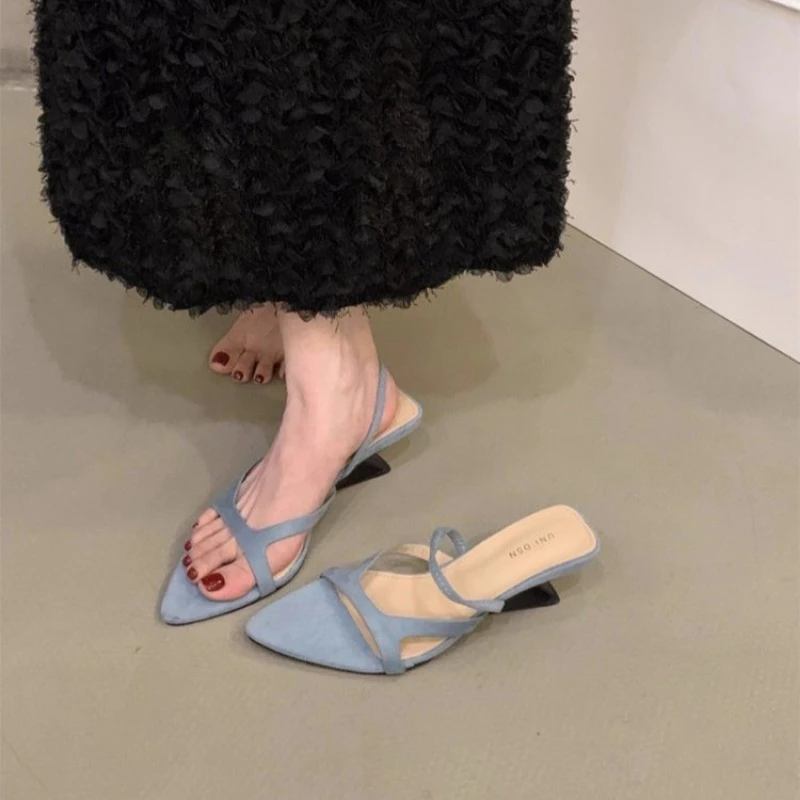 Leopard High Heels Sandals Women Slippers Pointed Toe Summer Shoes Trend Brand Sexy Slingback Designer Woman Pumps Dress