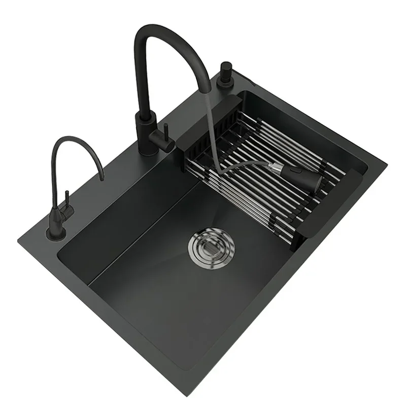 Waterfall Sink Kitchen Stainless Steel Topmount Sink Large Single Slot Wash Basin Touch Waterfall Faucet Cocina Cozinha AA44