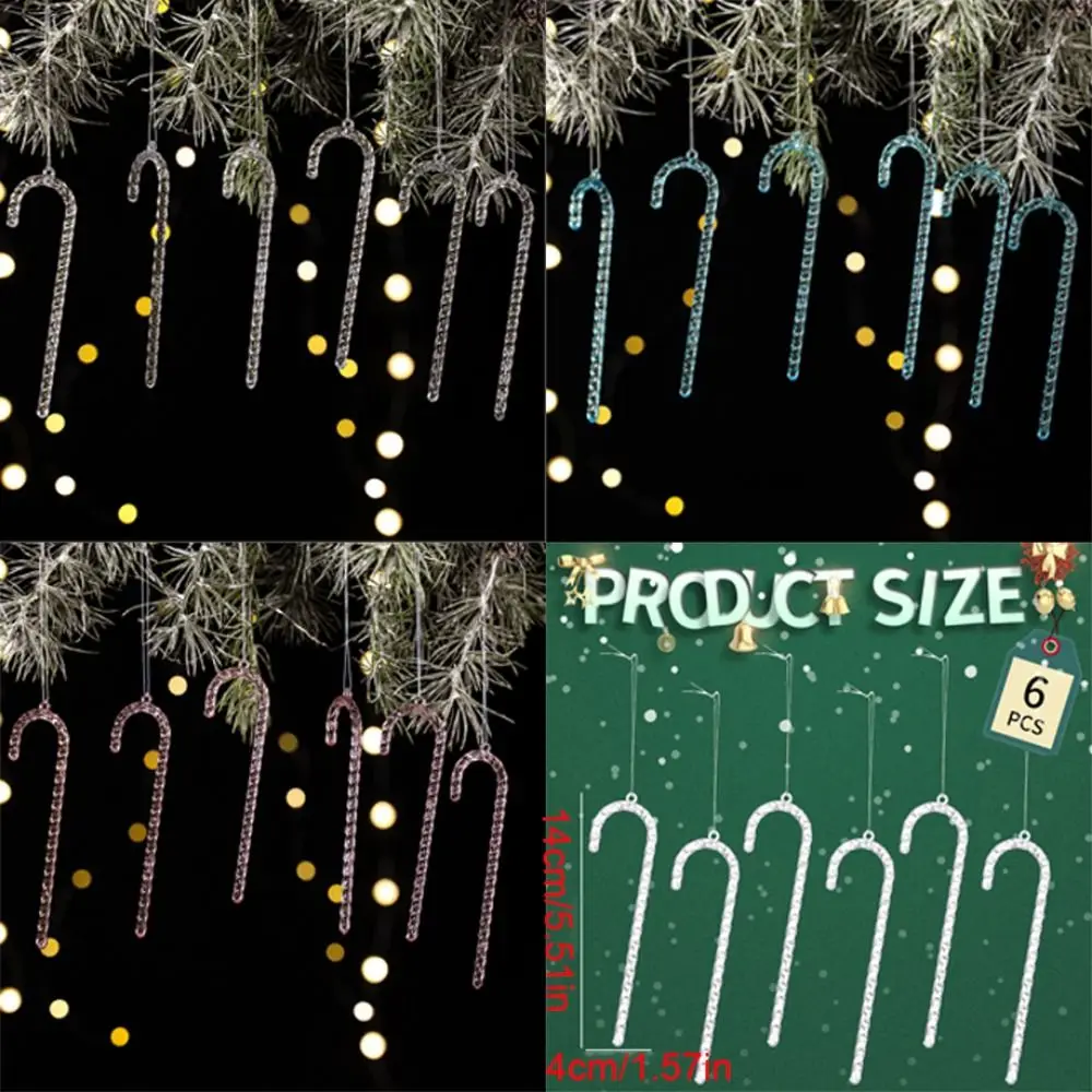 6Pcs Transparent Christmas Canes Pendant Shatterproof Exquisite Acrylic Christmas Canes Simulation Christmas Tree Decoration