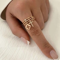 Nwe 18 K Gold Plated Sun Rings for Women Natural Stone Inlaid in Hollow Metal Texture Ring Trendy Jewelry 2