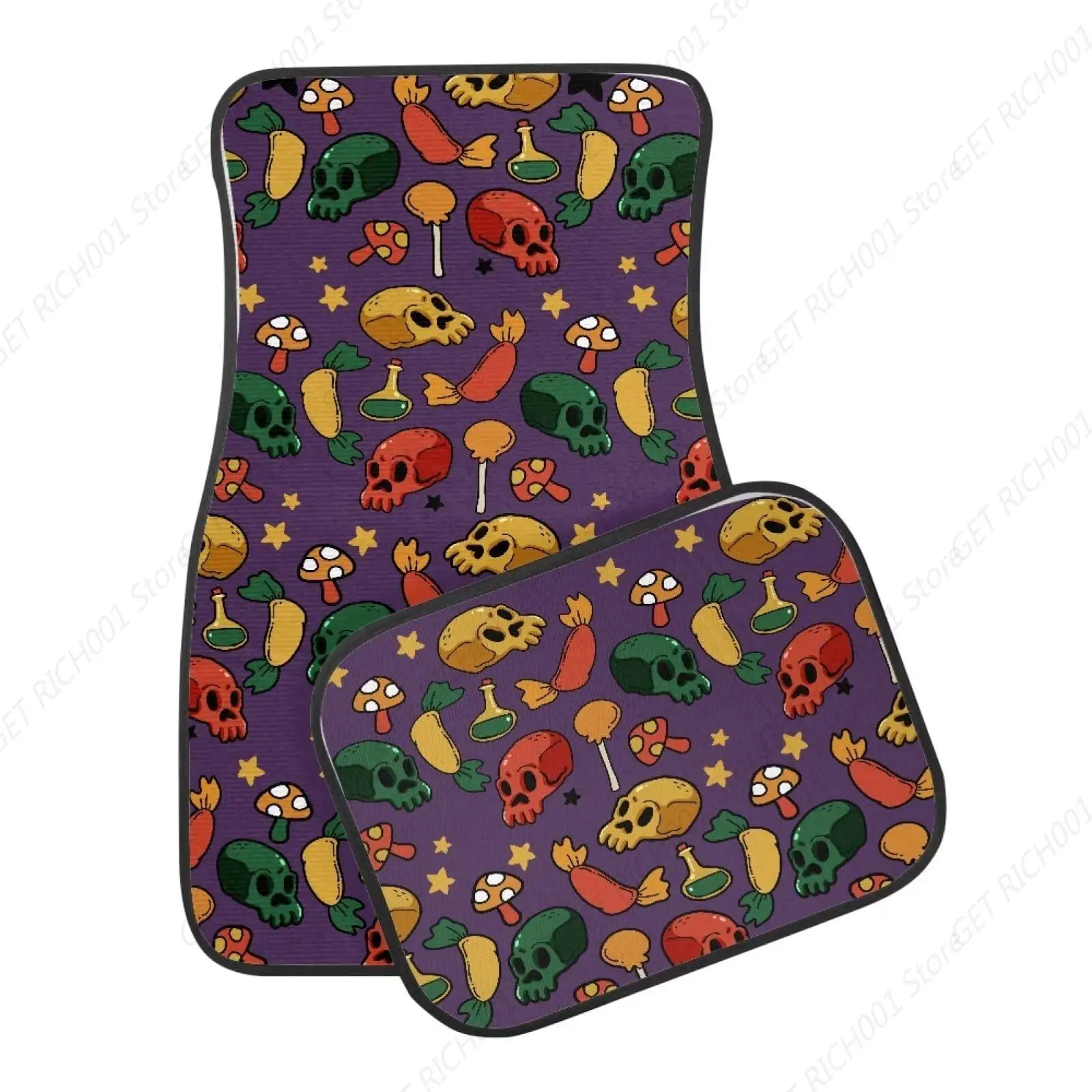 Halloween Skulls Mushroom Car Floor Mats Meat Star Magic Potion Car Front Rear Floor Foot Mats Anti-Slip Mat 4pc