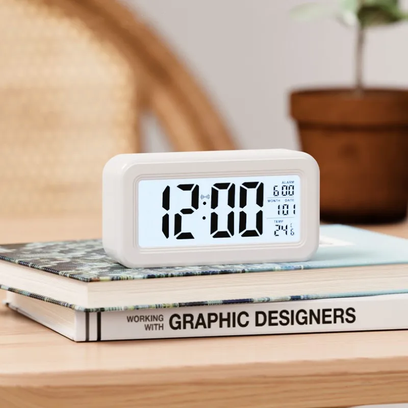 Sveglia Digitale Comodino Rosa Con Display LCD – Orologio Con Calendario E Temperatura 12/24h