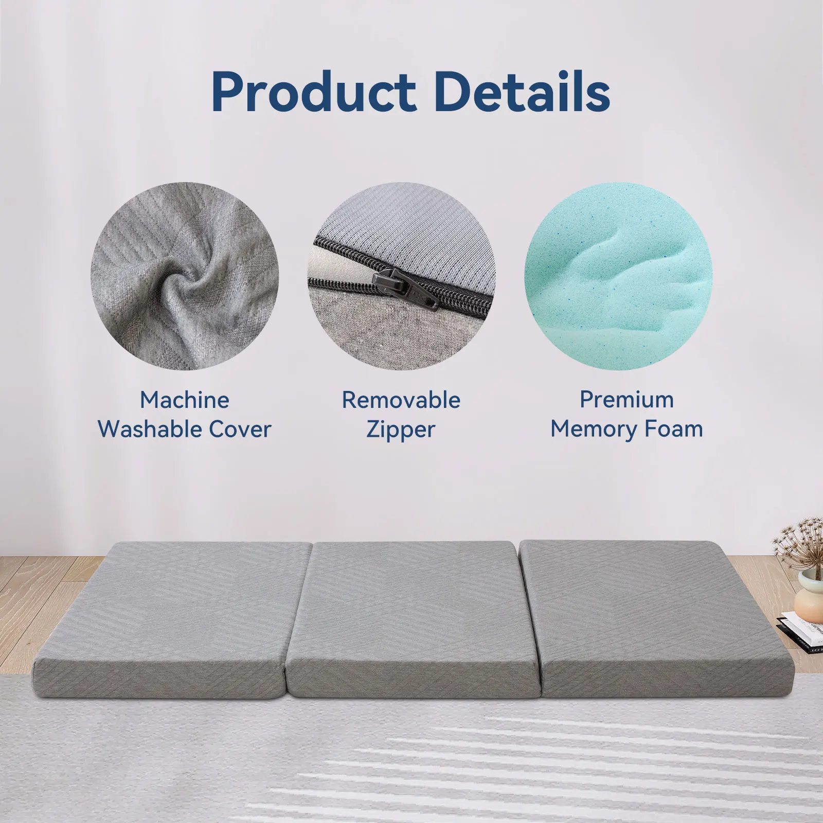 Hcore Folding Mattress, 4 Inch Foldable Memory Foam Mattress with Bag, Portable Mattress Topper for Floor, Camping, Guest 3