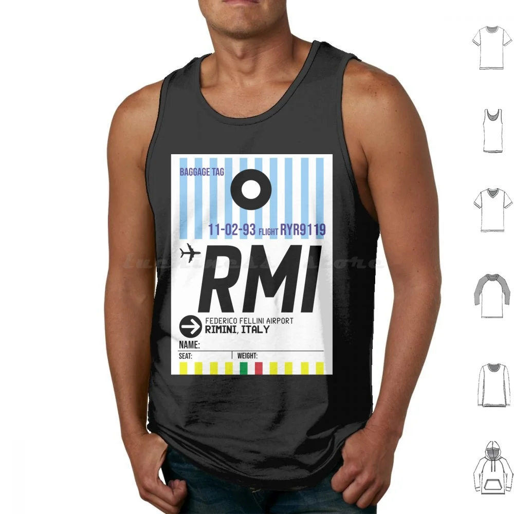 

Federico Fellini International Airport ( Rmi ) Baggage Tag Tank Tops Print Cotton Rimini Italy Emilia Italia Rimini