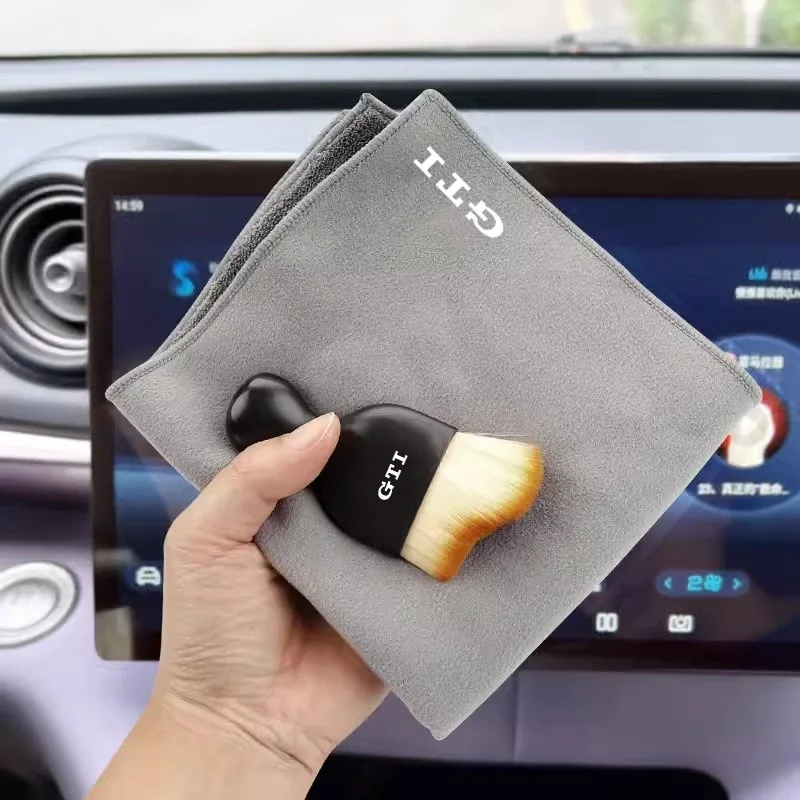 VW GTI 폴로 골프 파사트 티구안 CC 아르테온 투아렉 타이고 캐디 시로코용 자동차 스웨이드 수건 걸레 청소 소프트 브러시 클리너 도구