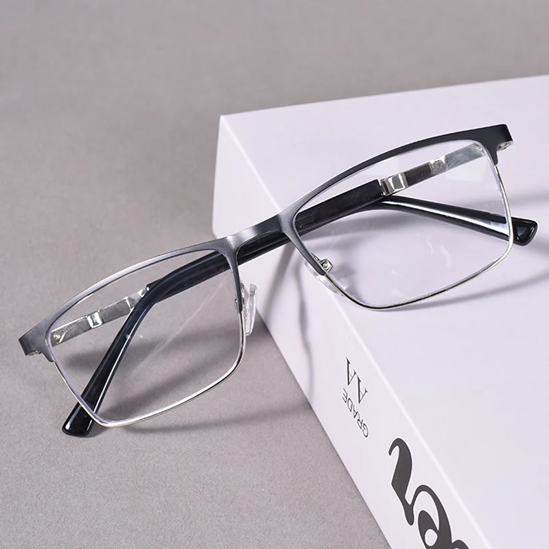 Blue Light Blocking Men's Reading Glasses - Anti-Glare Metal Frame with Spring Hinges