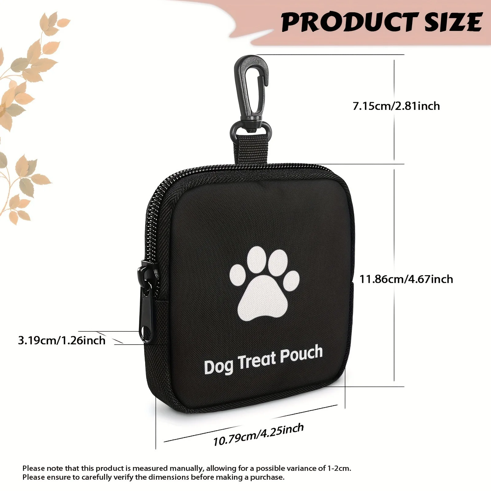PU Leather Small Dog Food Bag Paw Print Dog Treat Pouch Waterproof Faux Leather Zipper Pouch Multi-functional Travel Train Bag