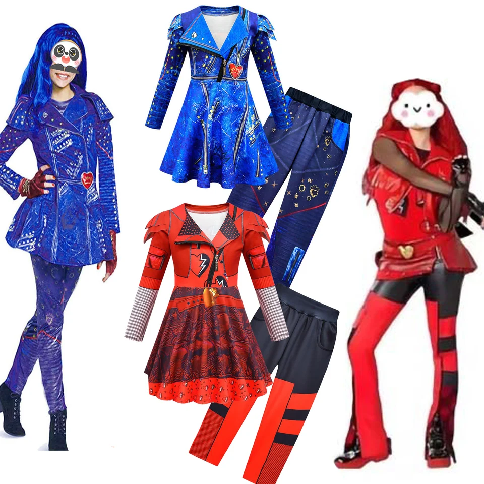 Febbabe Costume da discendenti rosso per ragazze, giacca e pantaloni