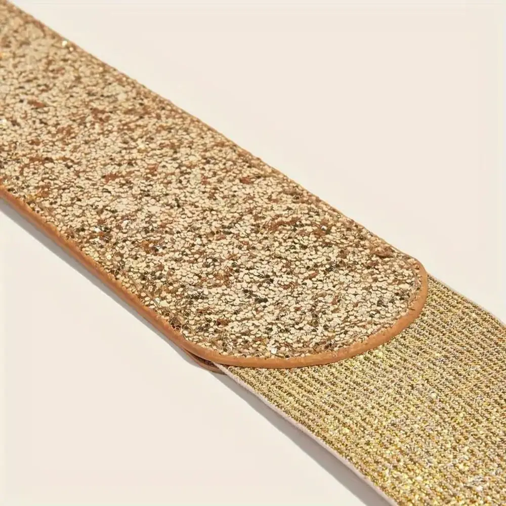 Hochwertiger, einfarbiger Strass-Taillengürtel, breiter, dehnbarer Kleidergürtel, glänzender glitzernder Partygürtel für Damen – Detail 9
