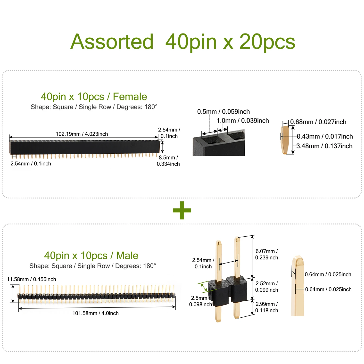 남성 여성 단일 행 40 핀 헤더 Arduino PCB 소켓 라즈베리 용 2.54mm 금도금 깨지기 쉬운 확장 커넥터 스트립