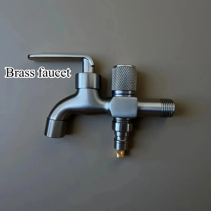 เครื่องซักผ้าสีเทาตัวเครื่องทองเหลืองเปิดก๊อกน้ำอย่างรวดเร็ว 1