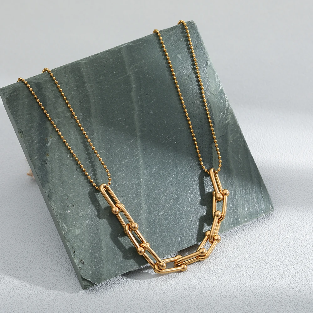 

2022 18K Gold Plated Stainless Steel Necklaces Trend Fashion Natural Stone Necklace For Women Ladies Temperament Clavicle Chains