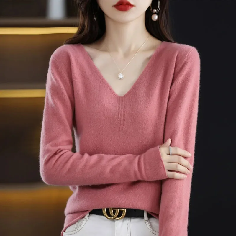 

Women Sweater 2023 Autumn Winter Warm Basic Top V--neck Spring Bottoming Shirt Long Sleeve Hot New Fashion Korean Knit Pullovers