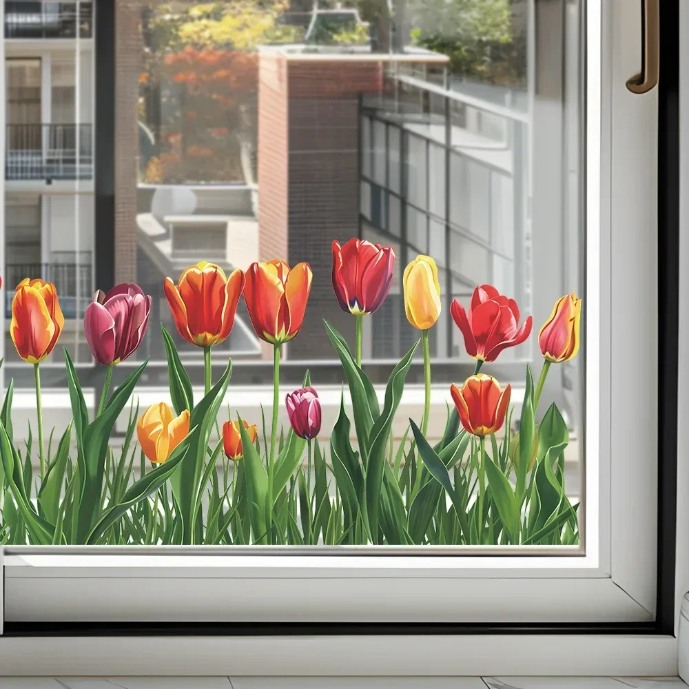1PCS Fresh Painted Tulip Flower Glass Window Sticker