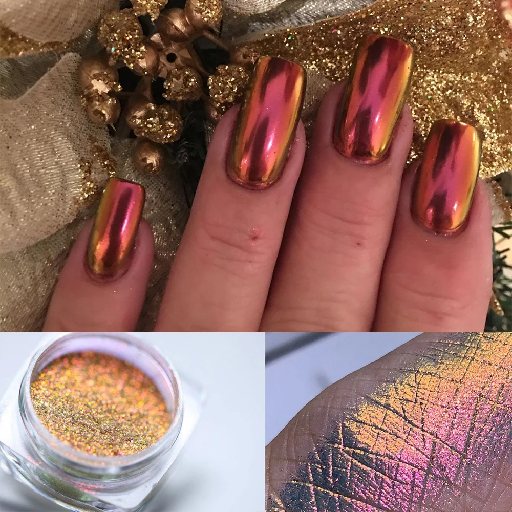 Chameleon Effect Nail Powder Dust Ultra fine Rich Glossy Pigment Mermaid Mirror Chrome DIY Nail Art y2k Decoration 6Pcs