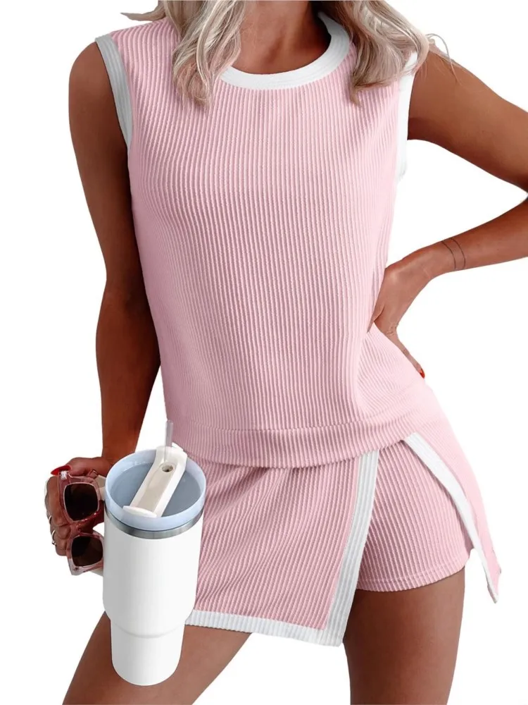 Women's New Summer Fashion Casual Suit Short-sleeved T-shirt Three-piece Pants Two-piece Set Holiday Party Solid 2 Piece Sets 3