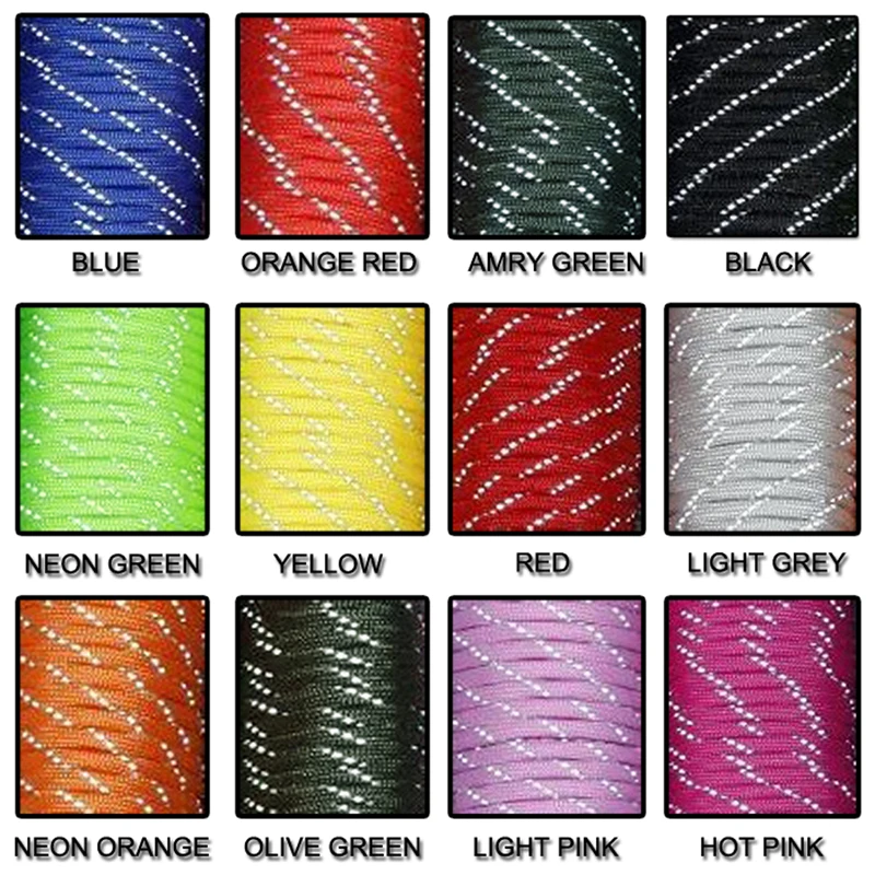 1PCS New Reflective Material 7 Core 100FT Reflective Parachute Cord Lanyard Paracord For Buckles Bracelet 12 Colors