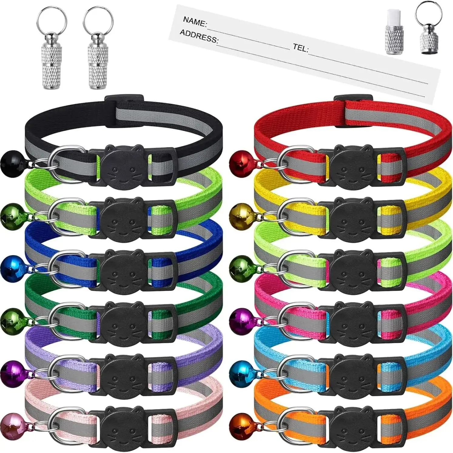 Reflective Breakaway Cat Collars With Bells And Id Name Tags_voghion.com