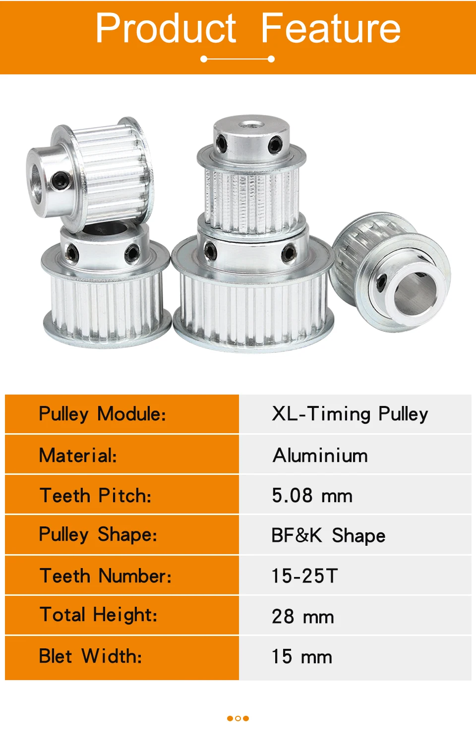 Description Picture 3 of itemTiming Pulley XL-25T Bore 6/6.35/8/10/12/12.7/14/15/16/17/18/19/20mm Alloy Toothed Pulley Teeth Pitch 5.08mm For XL Rubber Belt