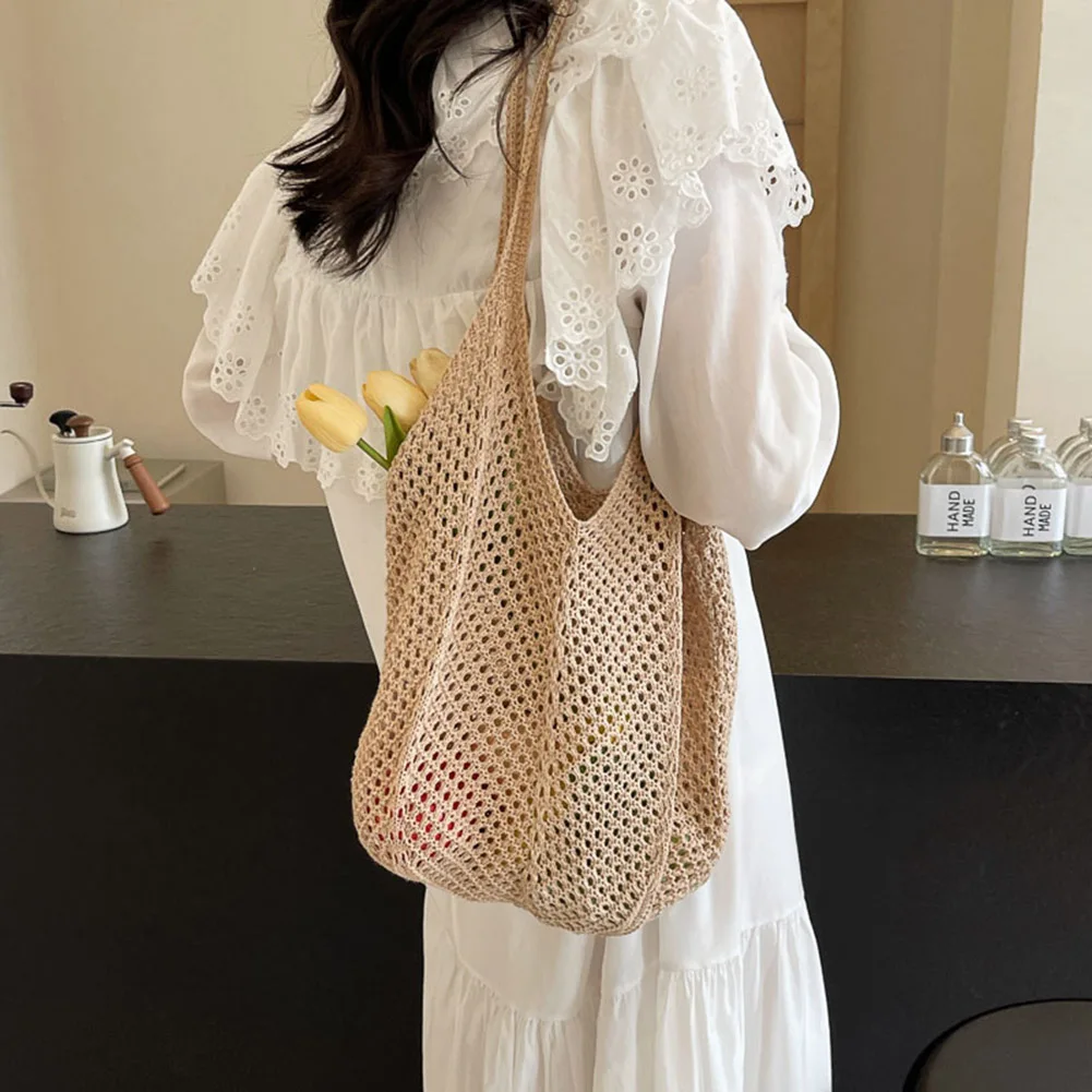 Summer Tote Bags for Women Raffia Knitting Straw Woven Shoulder Bag 2024 Rattan Large Casual Crochet Shopping Bag Ladies Handbag