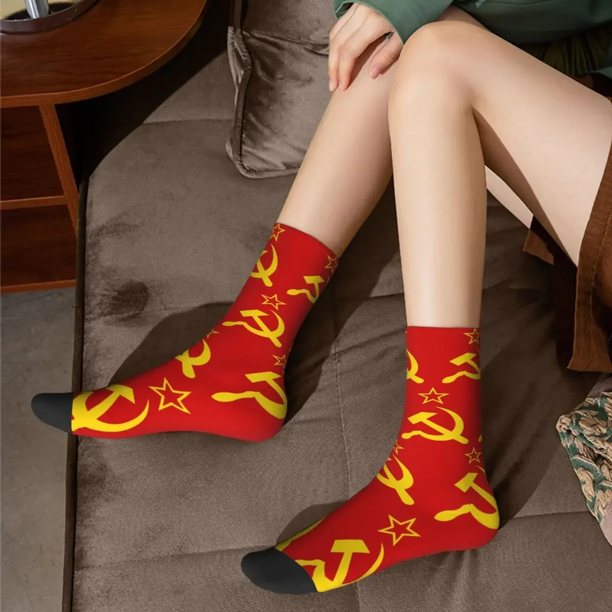 Vintage Soviet-Inspired Hammer & Sickle Flag Socks - Super Soft All-Season Stockings