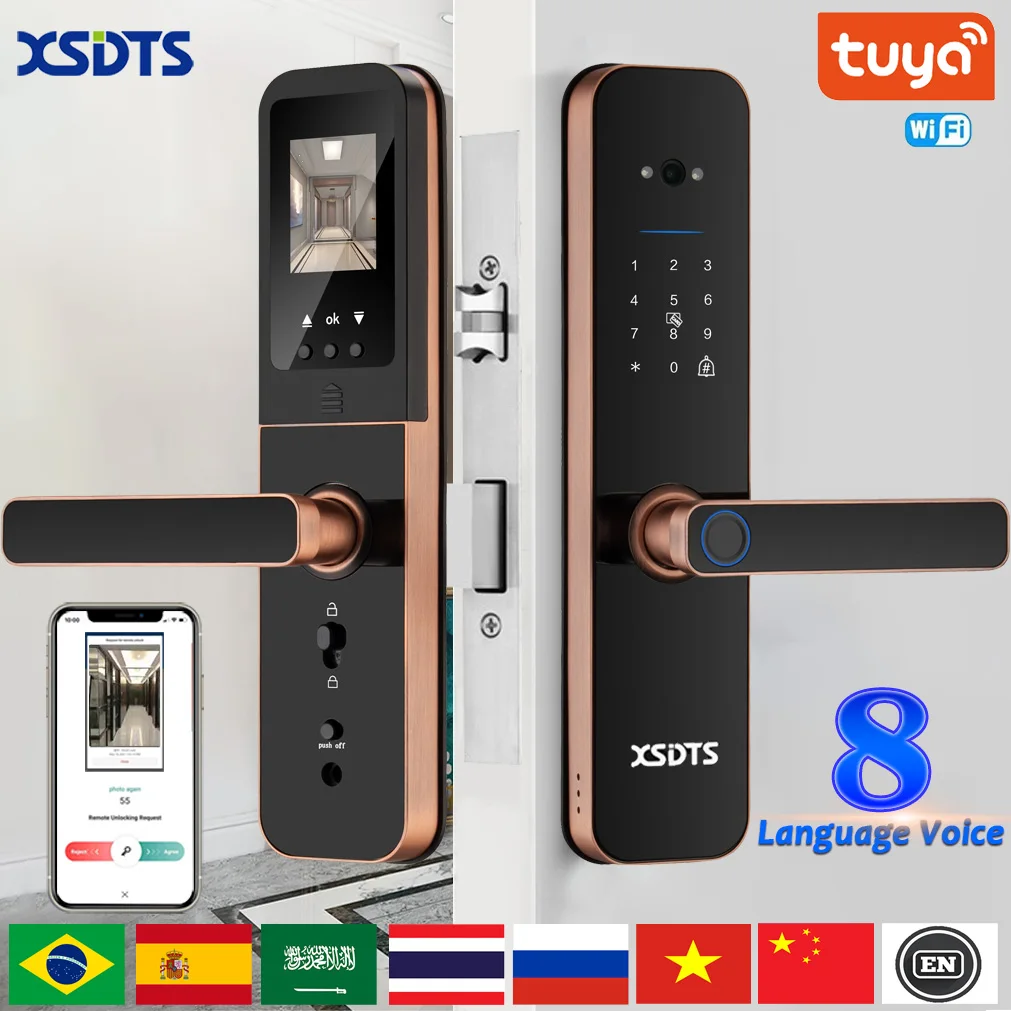 XSDTS قفل الباب الذكي الإلكتروني Tuya Wifi كاميرا...