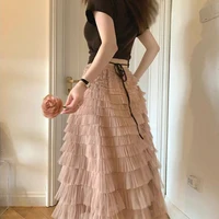 MOUKYUN Tutu Cake Skirts Women Elegant Cascading Ruffles A Line Long Skirts Female Casual Elastic Waist Party Lace Skirt Faldas - Image 4