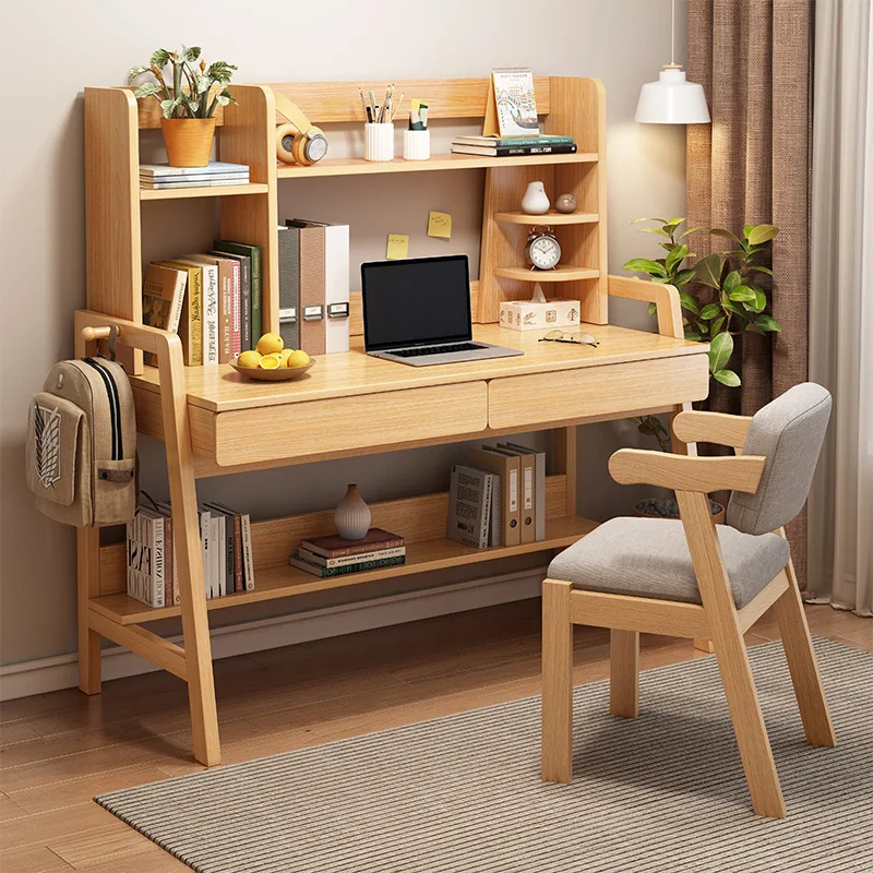 

Desk Student Household Bookshelf Integrated Solid Wood Legs High School Pupils' Writing Simple Learning Computer Table Simple