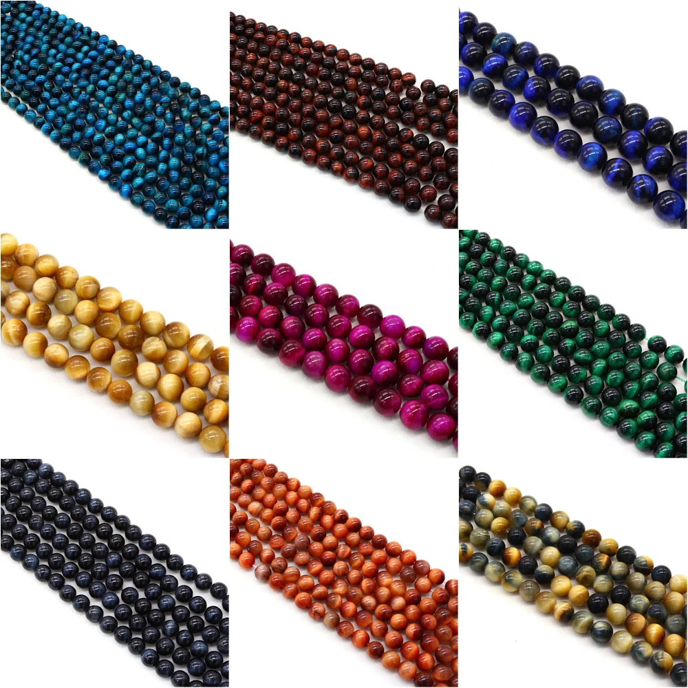 

Бусины из натурального камня, яркие круглые бусины тигрового глаза с отверстием для изготовления ювелирных изделий, браслетов, ожерелий, рукоделия, нить 15 дюймов