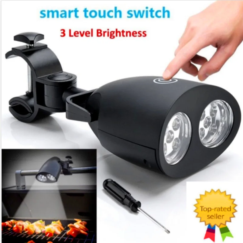 Touch Switch Dimmable LED BBQ Light Flashlight Lamp Outdoors Grill Lighting Handle Mount Clip Garden Barbecue Tools