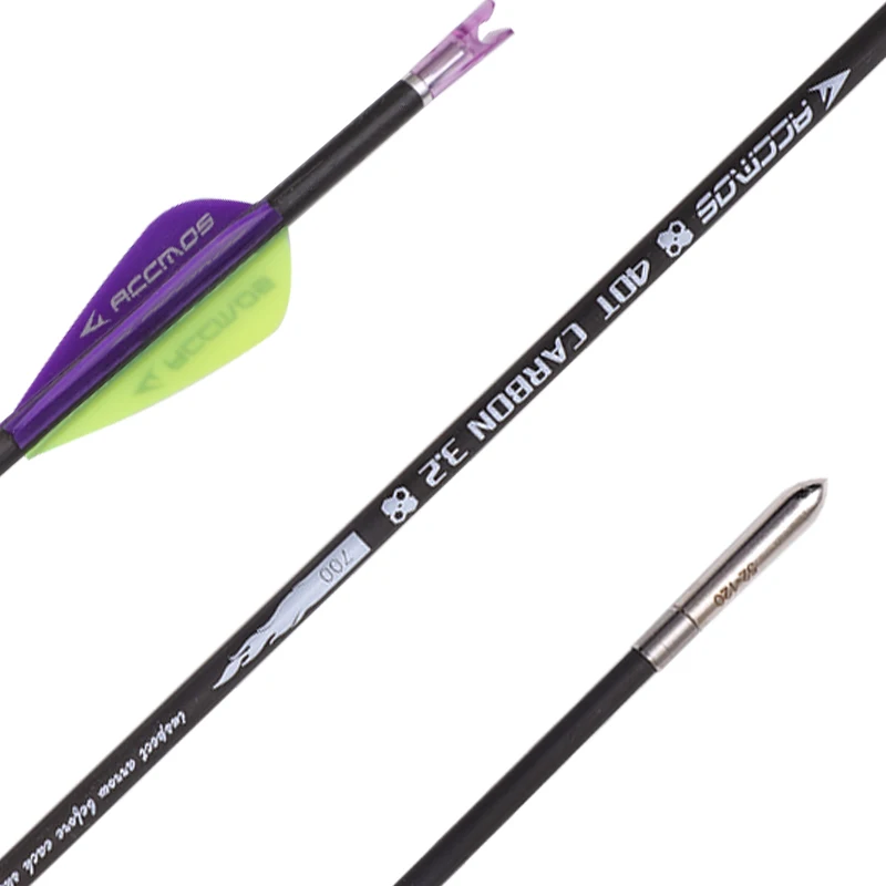 6/12/18pcs Archery 40T Carbon Arrow ID 3.2mm Spine 350 400 500 600 700 800 900 1000 +-0.009" Bow Hunting Shooting Training