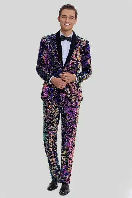 Men's Floral Print Performance Suit Set - 2-Piece Stage Tuxedo With Blazer & Pants