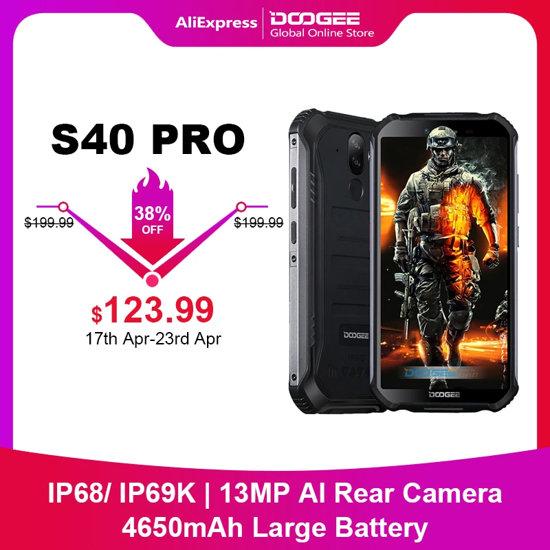 DOOGEE S40 Pro Smartphone 4GB + 64GB Octa Core 13MP IP68/IP69K Mobile Phone 5.45'' HD+ Android 10 4650mAh NFC 4G LTE Cellphone infinix new model