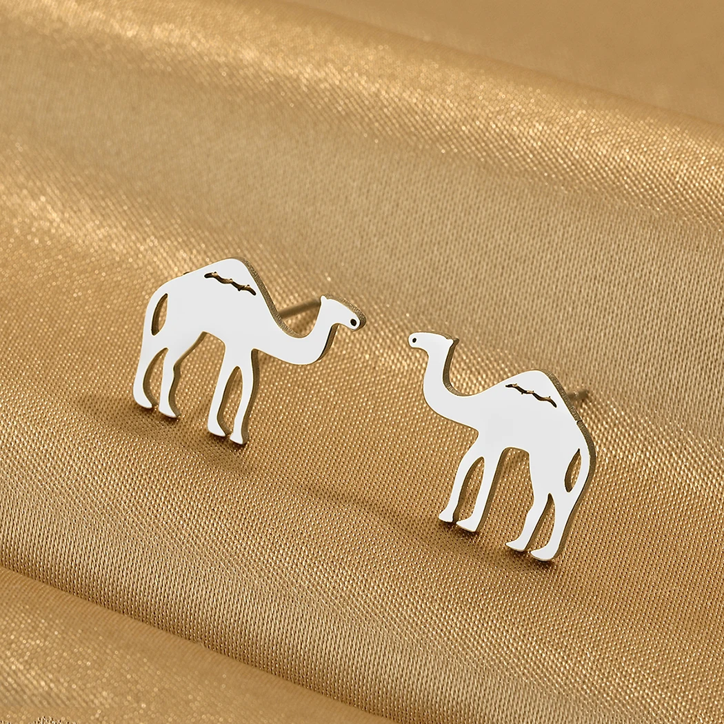 Stainless Steel Ear Studs Desert Camel Earrings for Women Fashion Studs Men's Punk Black Natural Inspired Animal Lover Jewelry 2