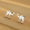 Stainless Steel Ear Studs Desert Camel Earrings for Women Fashion Studs Men's Punk Black Natural Inspired Animal Lover Jewelry 2