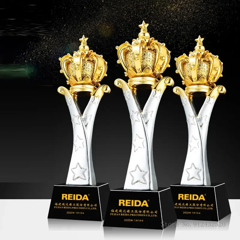 Customized Crystal Gold/Silver/Copper Creative Resin Trophy, Character Event Souvenir Home Decoration Crown Trophy Gift Box, 1Pc