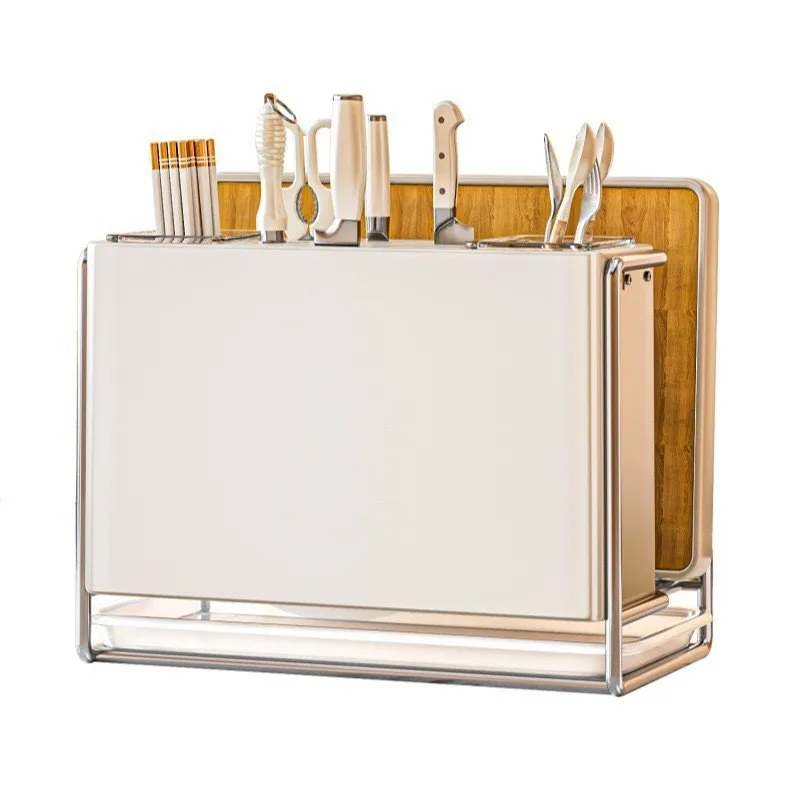 Cream Wind Knife Holder Chopstick Holder Multifunctional Kitchen Cutting Board Shelf Countertop Storage