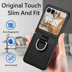 Elegant Fashion Ring Holder Leather Bag Case in Chic Design for Razr 2026 (Black)