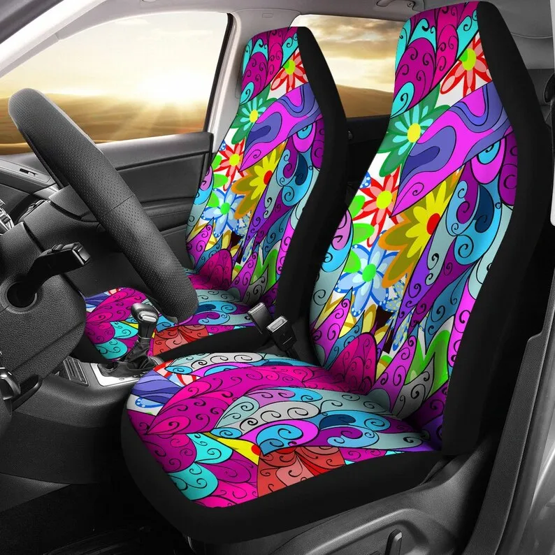 

Colorful Floral Flowers Abstract Art Car Seat Covers Pair, 2 Front Seat Covers, Car Seat Protector, Car Accessories