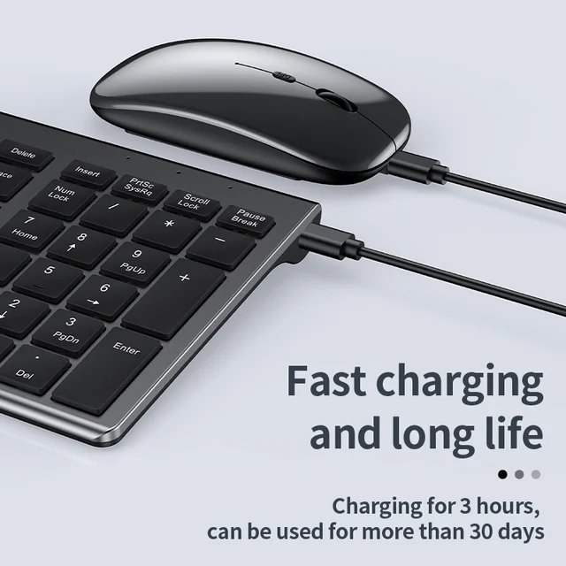 Jomaa Slim Rechargeable Bluetooth Keyboard and Mouse Set for Laptop Computer 2.4G USB Wireless Keyboard and Mouse Combo 3
