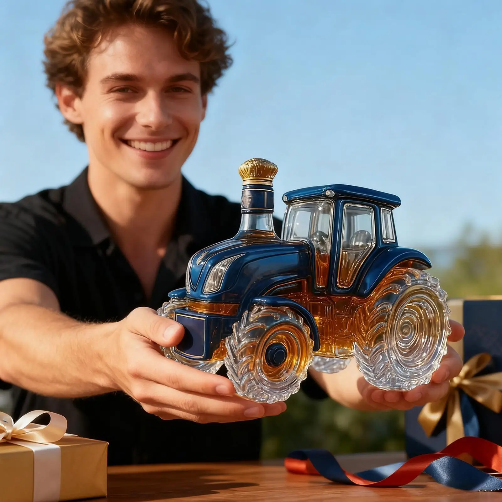 Bouteille De Whisky Décorative En Forme De Tracteur - Verre, Vide, Pour Décoration Bar, Cadeau Original - 9