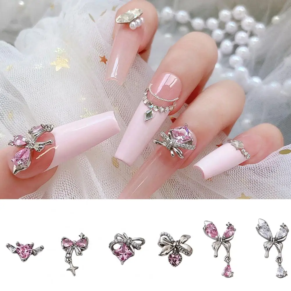 

Nail Art Accessories 3pcs Nail Rhinestone Pink Bow Pendant Jewelry Set Elegant Manicure Rhinestones with Light Luxury for Women