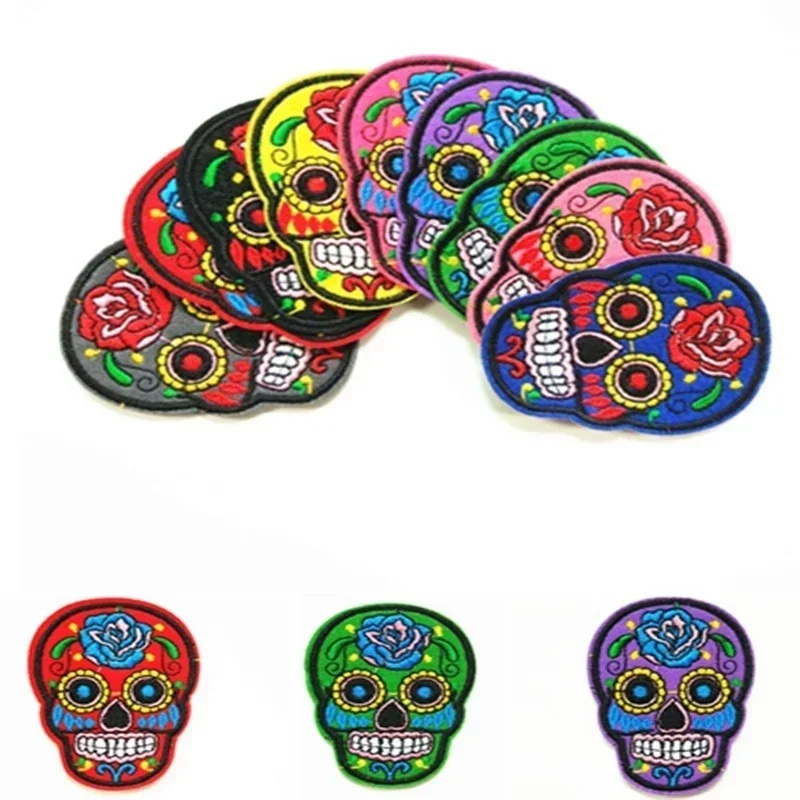 9pcs/set DIY Multicolor Skull Clothing Patches Fashion Jeans Embroidery Cloth Badges Random Colors