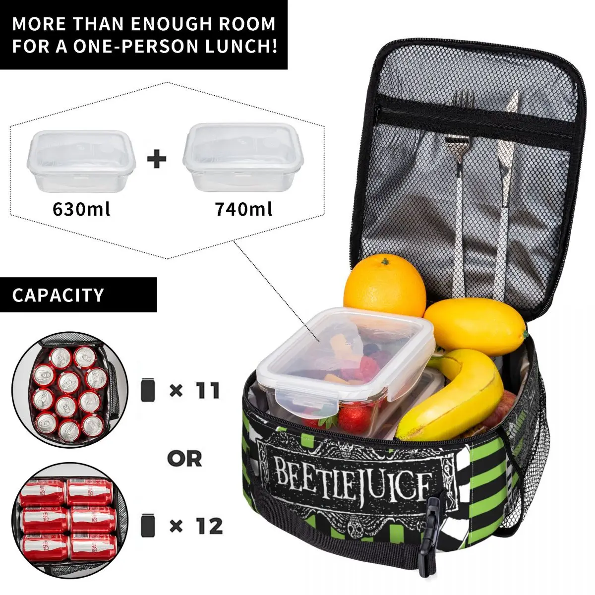 Beetlejuice Beetle Worm Lunch Box Multifunction Tim Burton Horror Movie Thermal Cooler Food Insulated Lunch Bag School Children