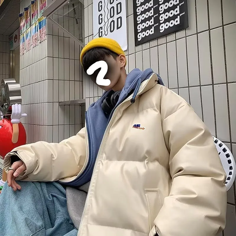 Autumn and Winter Korean Version Loose PU Leather Versatile Hooded Cotton Clothing Hong Kong Fashion Brand Warm Cotton Jacket